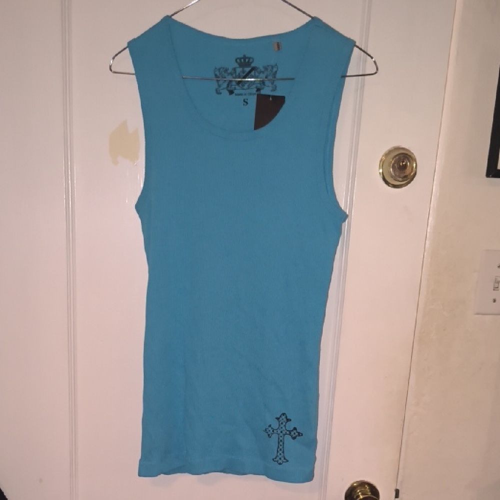 NWT Guess | Turquoise Tank Top with Embroidered Cross